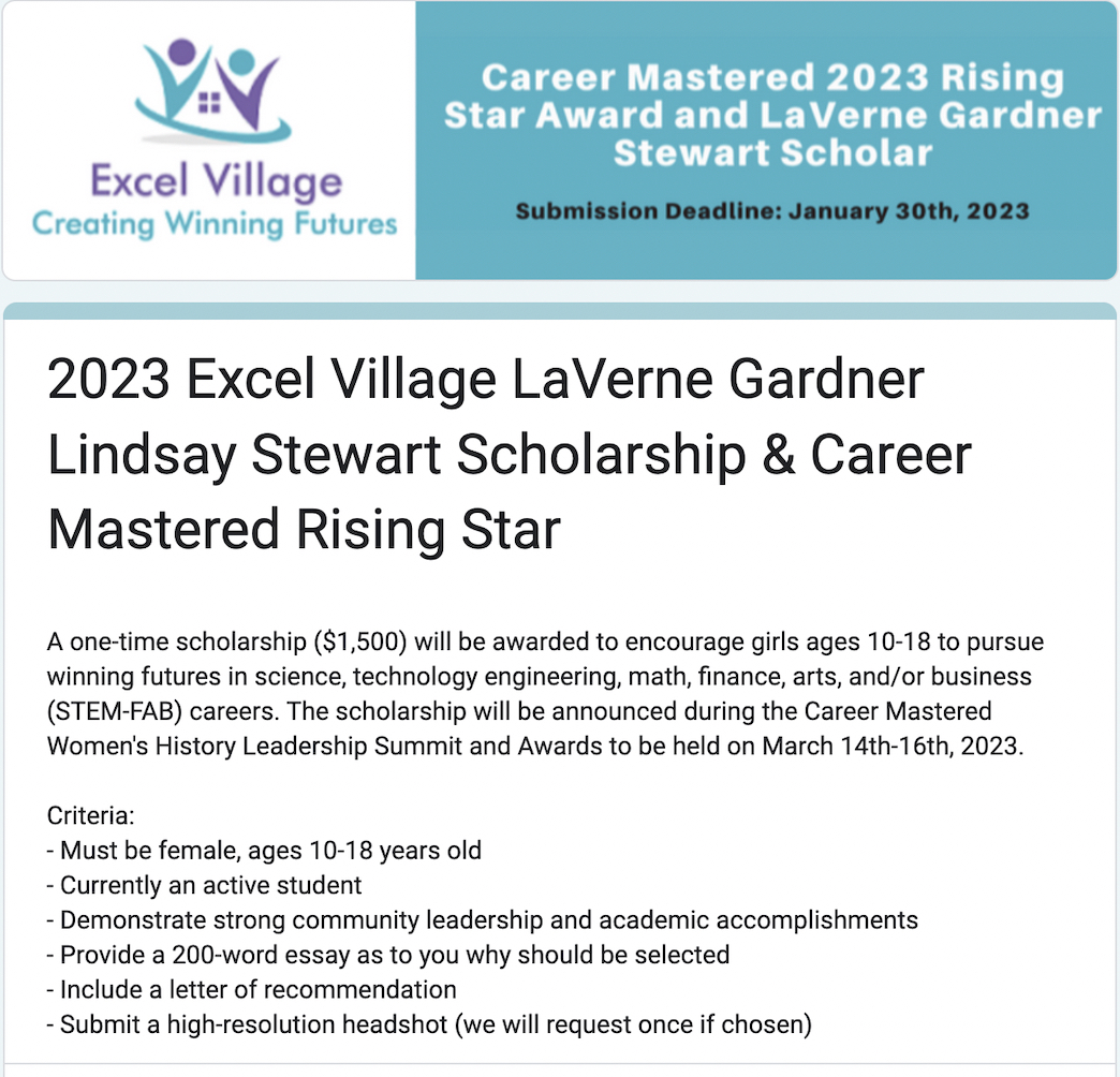 Excel VIllage Scholarship 2023